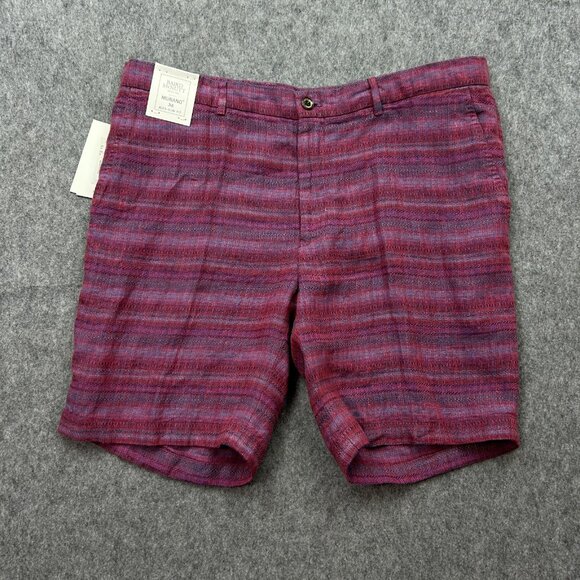 Murano Baird McNutt Alex Slim Fit Linen Shorts Men's Size 38 Fuchsia Stripe NWT - Picture 1 of 12
